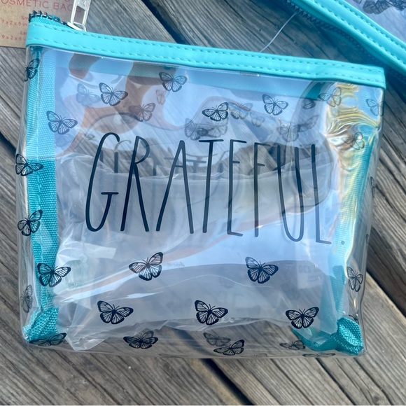 NWTRae Dunn Cosmetic Bag Set 2 Grateful Blessed Bee Butterfly Travel ZipPouchPVC - Picture 3 of 6
